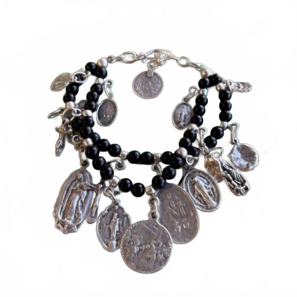 NEW LOVE AND HONOR JESUS women's faith & charm double strand medal bracelet in b
